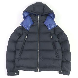 モンクレール(MONCLER)の美品□MONCLER モンクレール 22-23AW POIRIER ロゴワッペン WZIP フーデッド ダウンジャケット パフィージャケット ネイビー 0 ハンガー・ガーメント付き 正規品 メンズ(ダウンジャケット)