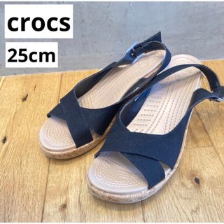 crocs - クロックス CROCS ウェッジソール サンダル 黒 アレイリネン コルク　W9