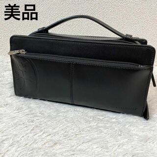 カステルバジャック(CASTELBAJAC)の【美品】カステルバジャック セカンドバッグ  レザー　ブラック　型押し(セカンドバッグ/クラッチバッグ)