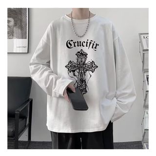 【ユニセックス】ＸＬ　人気　オーバーサイズ　レディース　韓国　白　ホワイト　長袖(Tシャツ/カットソー(七分/長袖))