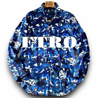 エトロ(ETRO)のA09 美品 極上の爽快感！40『エトロ』イタリアンコットン シャツ ブルー(Tシャツ/カットソー(七分/長袖))