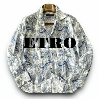 エトロ(ETRO)のA07 美品 アイスブルーペイズリー XL『エトロ』長袖 シャツ ホワイト(Tシャツ/カットソー(七分/長袖))