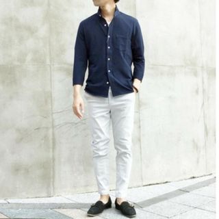 MEN'S MELROSE - 美品　7分袖シャツ　ネイビー　MEN'S MELROSE　2022年