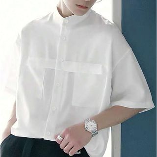 シーイン(SHEIN)のメンズ　バンドカラー　ボタンシャツ　ゆったり(シャツ)