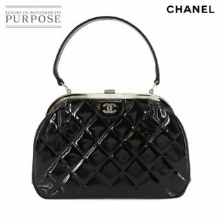 シャネル(CHANEL)のシャネル CHANEL マトラッセ がま口 ハンド バッグ パテントレザー ブラック シルバー 金具 ヴィンテージ VLP 90234581(ハンドバッグ)