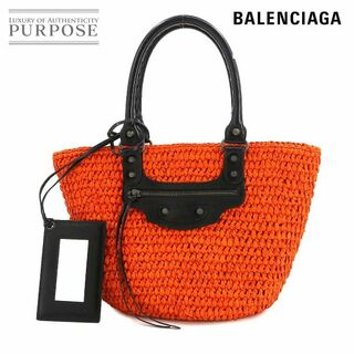 Balenciaga - 新品同様 バレンシアガ BALENCIAGA パニエ XS カゴ トート バッグ ラフィア レザー オレンジ ブラック 4664498 VLP 90235584