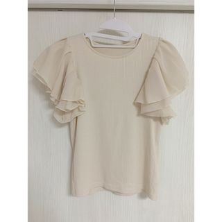 オペークドットクリップ(OPAQUE.CLIP)の美品 オペークドットクリップ 半袖フリルトップス Sサイズ アイボリー(Tシャツ(半袖/袖なし))