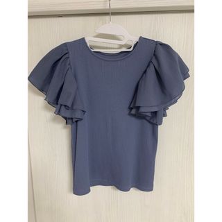 オペークドットクリップ(OPAQUE.CLIP)の美品 オペークドットクリップ 半袖フリルトップス Sサイズ ブルー(Tシャツ(半袖/袖なし))