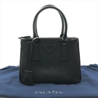 プラダ(PRADA)の美品 PRADA プラダ 三角ロゴ サフィアーノ レザー ガレリア ミニ ハンド バッグ ブラック a3872(ハンドバッグ)