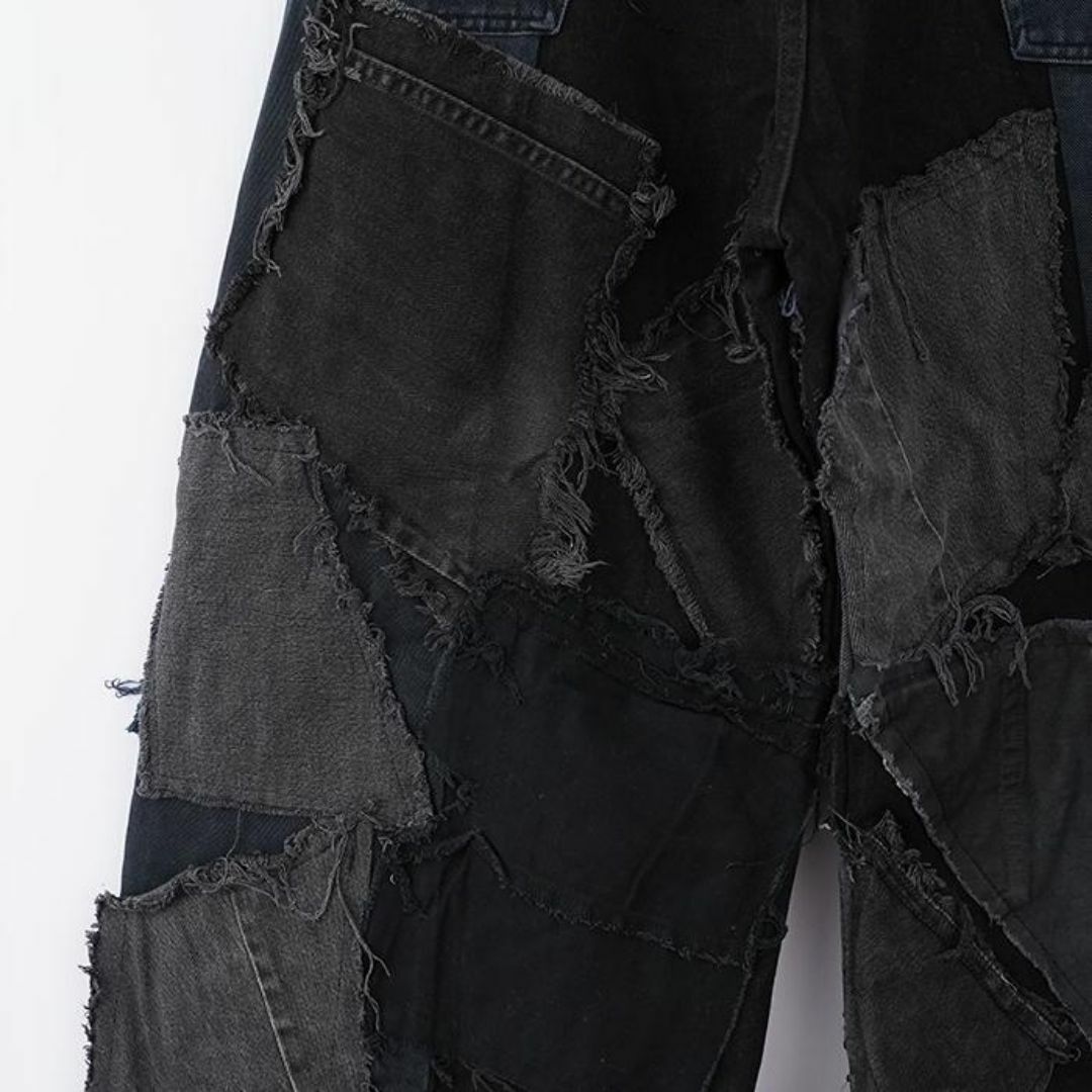 リメイクデニム ブラックデニム ワイド フレア ボトム 再構築 M リメイクデニム ブラックデニム ワイド フレア ボトム 再構築 M