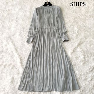 シップス(SHIPS)の美品 SHIPS シャーリングバックタイワンピース ロング丈 S とろみ(ロングワンピース/マキシワンピース)