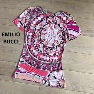 エミリオプッチ(EMILIO PUCCI)のエミリオプッチ　現行モデル　総柄　半袖トップス　カットソー　ピンク系　40サイズ(Tシャツ(半袖/袖なし))