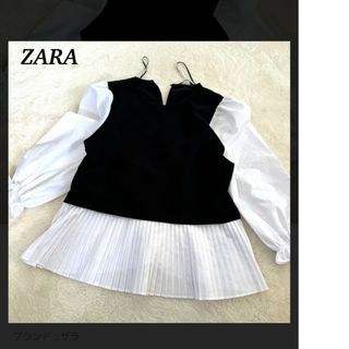 ザラ(ZARA)のZARA　ザラ　プリーツブラウス　コントラストブラウス(シャツ/ブラウス(長袖/七分))