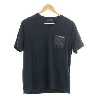 PRADA - PRADA / プラダ | SJN251 / 異素材 切替 ロゴ ポケット Tシャツ | L | ブラック | レディース