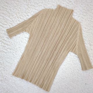 PLEATS PLEASE ISSEY MIYAKE - 良品 プリーツプリーズ 半袖 ハイネック ベージュ系 サイズ3