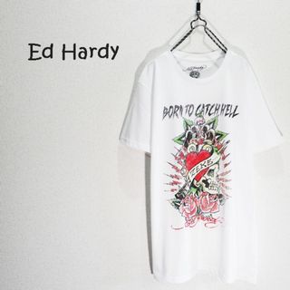 Ed Hardy - Ed Hardy　エドハーディー　スカル柄ホワイトTシャツ　L