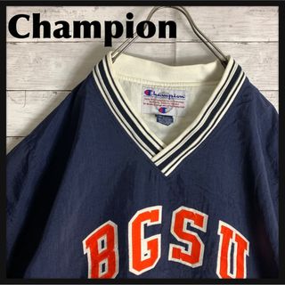 Champion - 古着 90s チャンピオン ナイロンプルオーバー カレッジ刺繍ロゴ