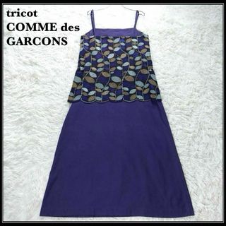 tricot COMME des GARCONS - 美品 トリココムデギャルソン Aライン 刺繍 シルク マキシ丈 柄 ワンピース