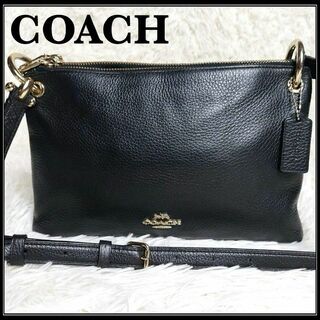 コーチ(COACH)の美品 コーチ ミア レザー シボ革 ロゴ ゴールド金具 ミニショルダーバッグ 黒(ショルダーバッグ)