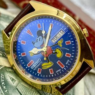 セイコー(SEIKO)の【レトロなミッキー】セイコー メンズ腕時計 ブルー 自動巻き ヴィンテージ(腕時計(アナログ))