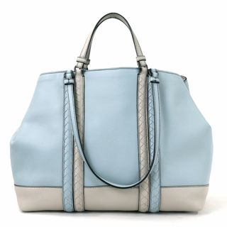 Bottega Veneta - ボッテガヴェネタ BOTTEGAVENETA ハンドバッグ ショルダーバッグ イントレチャート レザー ライトブルー×ライトグレー レディース 送料無料【中古】 h29121g