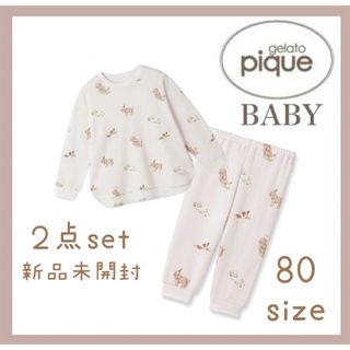 ジェラートピケ(gelato pique)のジェラートピケ BABYアイスドッグ柄プルオーバー レギンスパンツ  ピンク80(シャツ/カットソー)