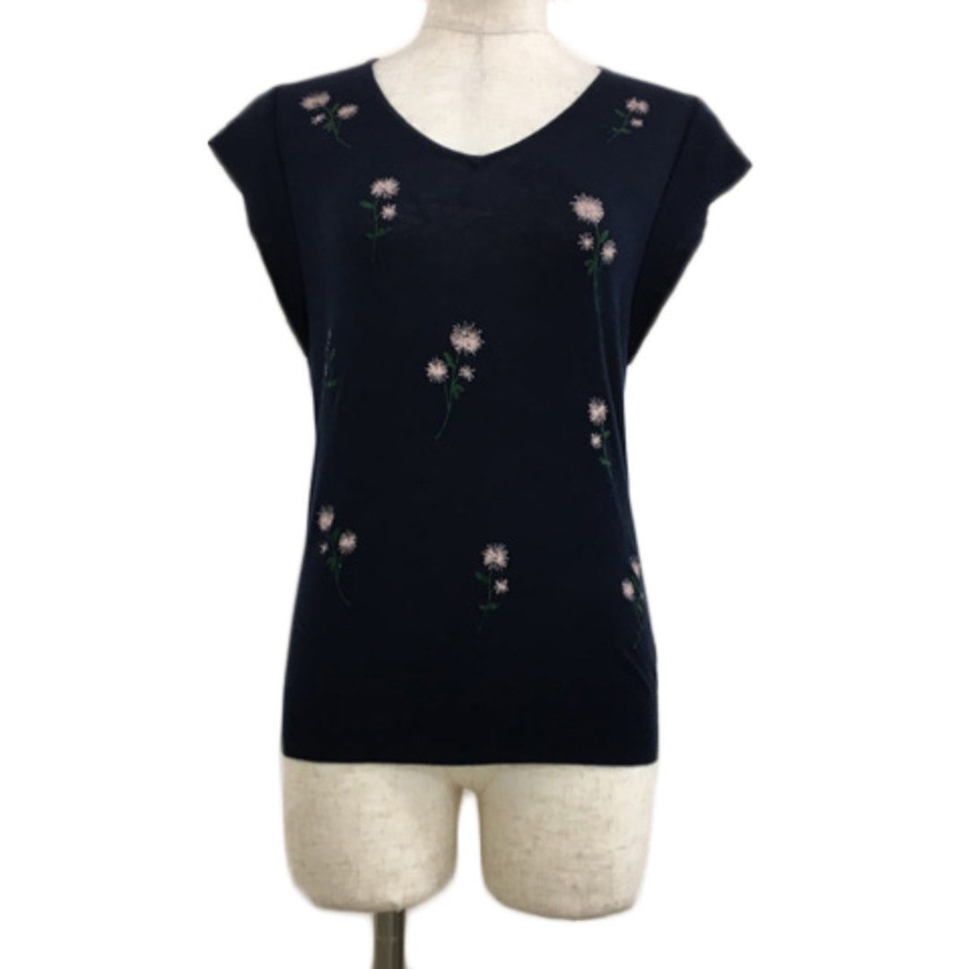 AG by aquagirl(エージーバイアクアガール)のエージーバイアクアガール セーター ニット 刺繍 フレンチスリーブ M 紺 レディースのトップス(ニット/セーター)の商品写真