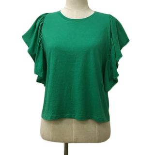 ザラ(ZARA)のザラ カットソー Tシャツ プルオーバー ラッフル 無地 半袖 USA M 緑(カットソー(半袖/袖なし))