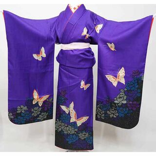 七歳 女児 着物と長襦袢セット 紫地 刺繍入り半襟縫い付け済み NO40461(和服/着物)