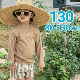 新品✨ 男の子 水着 セット ラッシュガード 帽子  ストライプ  韓国 130(水着)