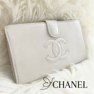 CHANEL - CHANEL シャネル 長財布 白 ココマーク 二つ折り がま口 キャビアスキン