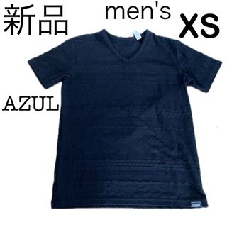 アズールバイマウジー(AZUL by moussy)の新品AZULアズールXS半袖Tシャツカットソー黒無地ブラック幾何学模様織り(Tシャツ/カットソー(半袖/袖なし))