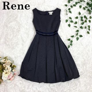 ルネ(René)の美品 rene TISSUE社 ワンピース バルーン リボン ドット 38(ひざ丈ワンピース)