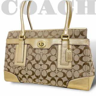 コーチ(COACH)の美品【コーチ】11063 ハンドバッグ 肩掛け  シグネチャー ゴールド(トートバッグ)