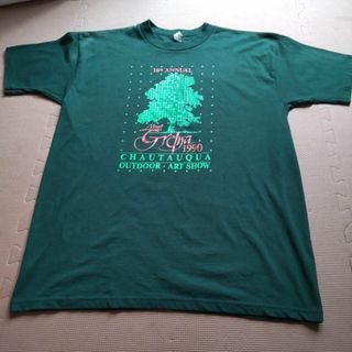 US古着　イベントプリントTシャツ　クリスマスツリー風　ダメージあり(Tシャツ/カットソー(半袖/袖なし))