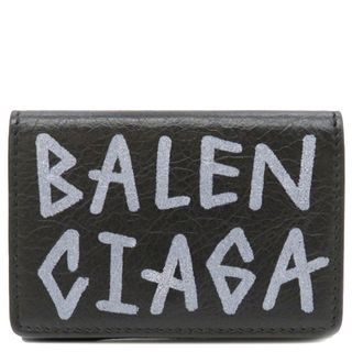 Balenciaga - バレンシアガ BALENCIAGA 三つ折り財布 グラフィティ 三つ折り財布 レザー ブラック シルバー金具 黒 コンパクトウォレット   529553【中古】