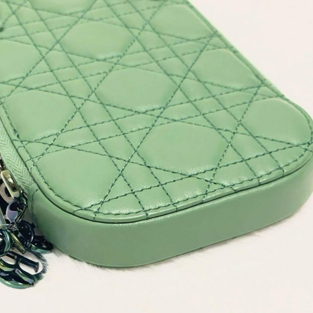 LADY DIOR フォンホルダー カナージュ ラムスキン グリーン LADY DIOR フォンホルダー カナージュ ラムスキン グリーン