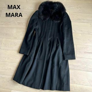 マックスマーラ(Max Mara)のマックスマーラ　バックギャザー　ウール　ロングコート　ファー付き　36サイズ(ロングコート)