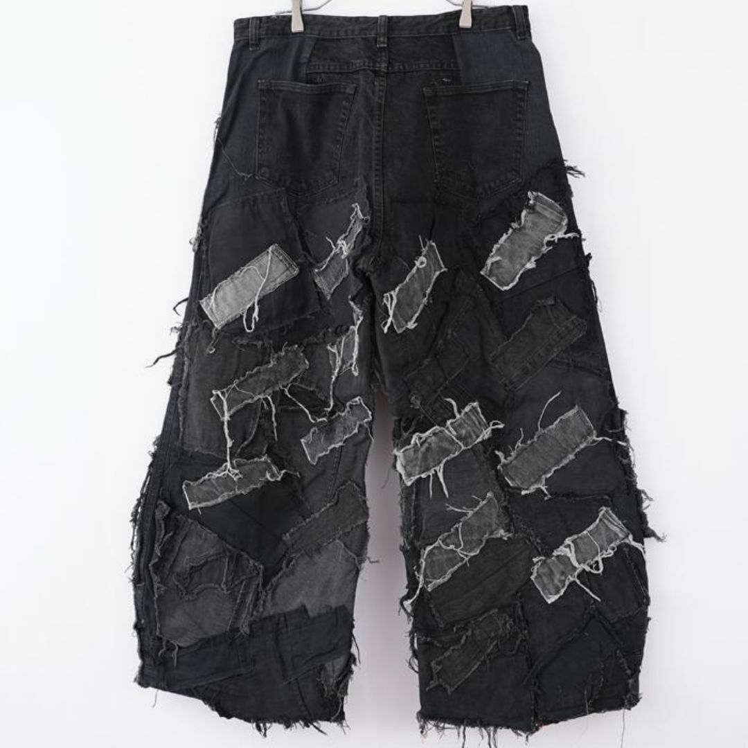 リメイクデニム ブラックデニム ワイド フレア ボトム 再構築 M リメイクデニム ブラックデニム ワイド フレア ボトム 再構築 M