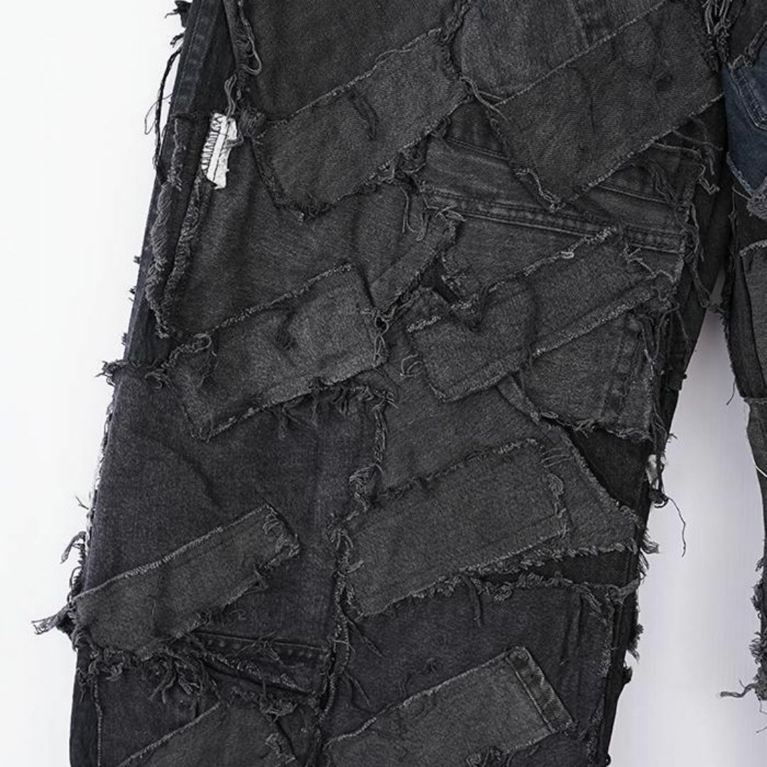 リメイクデニム ブラックデニム ワイド フレア ボトム 再構築 M リメイクデニム ブラックデニム ワイド フレア ボトム 再構築 M