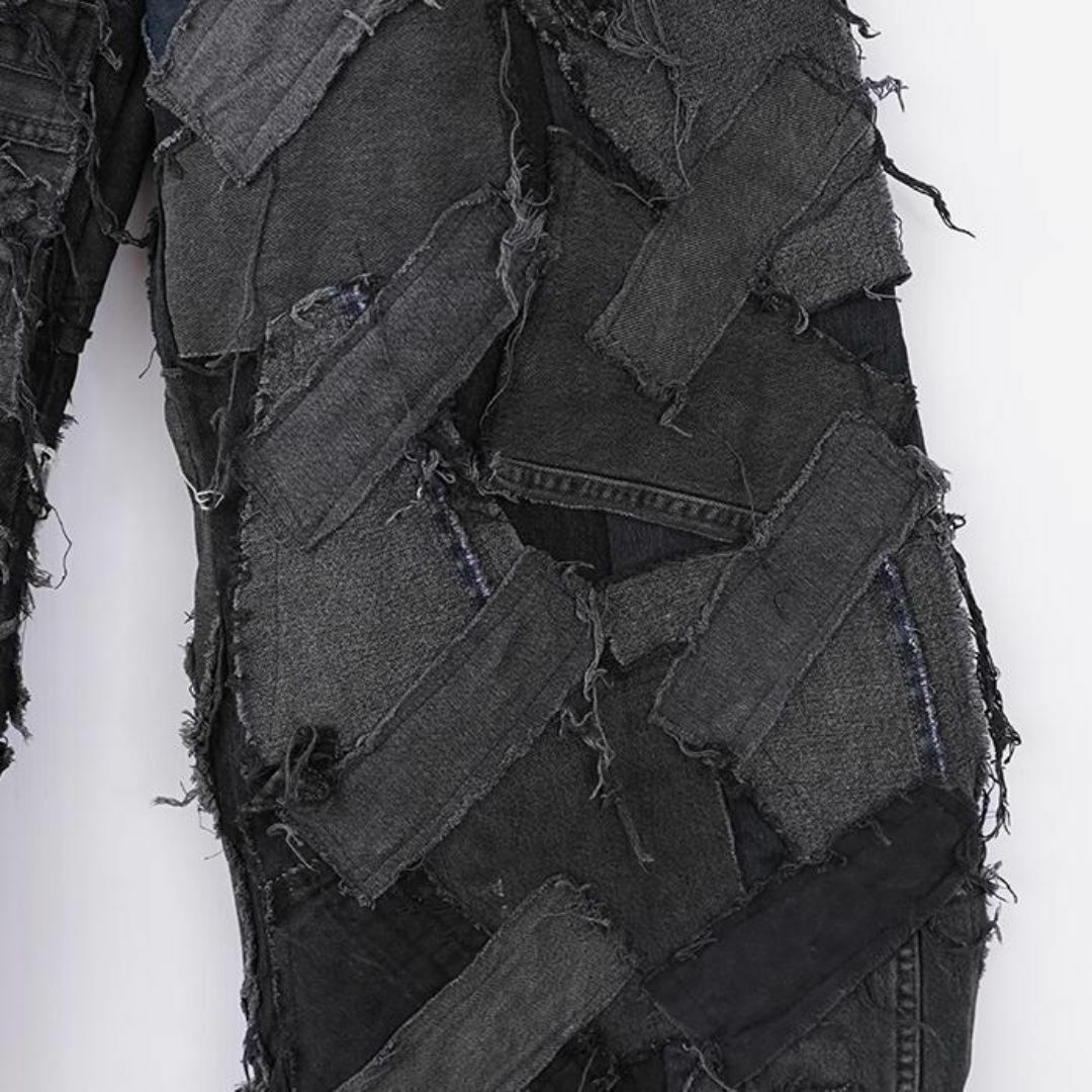 リメイクデニム ブラックデニム ワイド フレア ボトム 再構築 M リメイクデニム ブラックデニム ワイド フレア ボトム 再構築 M