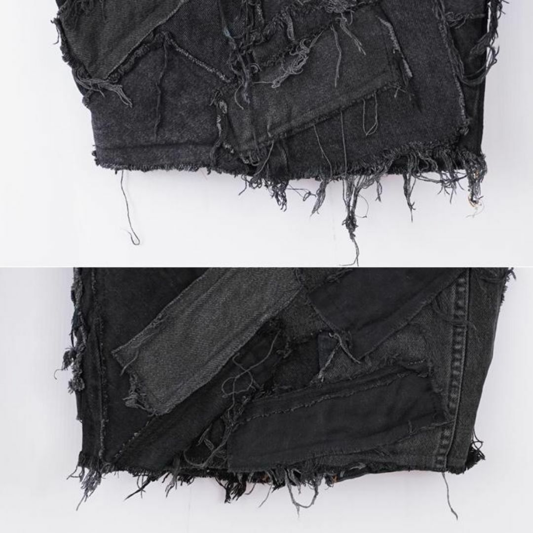 リメイクデニム ブラックデニム ワイド フレア ボトム 再構築 M リメイクデニム ブラックデニム ワイド フレア ボトム 再構築 M