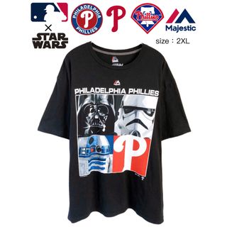 マジェスティック(Majestic)のMLB × STAR WARS　フィリーズTシャツ　2XL　黒　USA古着(Tシャツ/カットソー(半袖/袖なし))