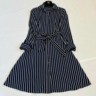 ラルフローレン(Ralph Lauren)の極美品 ラルフローレン シャツ ロングワンピース ストライプ Aライン ベルト付(ロングワンピース/マキシワンピース)