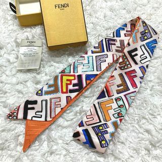 フェンディ(FENDI)の箱付き♡シルク100% フェンディ ラッピー スカーフ FF シルク オレンジ(バンダナ/スカーフ)