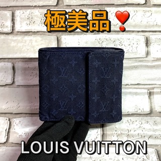 ルイヴィトン(LOUIS VUITTON)のルイヴィトン 財布 モノグラム ミニ キャンバス 紺(折り財布)