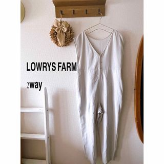 ローリーズファーム(LOWRYS FARM)のサロペット オーバーオール ノースリーブ 無地　リネン　コットン　ナチュラル(サロペット/オーバーオール)