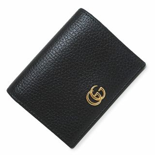 グッチ(Gucci)のグッチ プチ マーモント GG カードケース コンパクト 二つ折り財布 レザー ブラック 黒 ゴールド金具 456126 GUCCI（未使用　展示品）(財布)