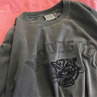 新品　ヴィンテージピグメント刺繍Tシャツ　トラ　チャコールLサイズ　ユニセックス(Tシャツ/カットソー(半袖/袖なし))