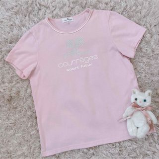 クレージュ(Courreges)の今週限定 Courreges ロゴ入り 素敵 シルエット ピンク トップス(Tシャツ(半袖/袖なし))